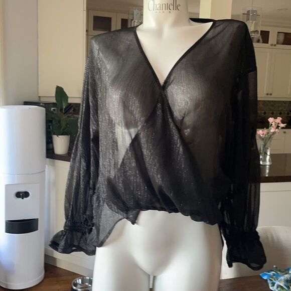 All Saints Hattie  Black blouse top xs sheer - Picture 6 of 10